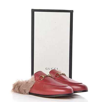 Gucci Betis Glamour Calfskin Fur Womens Princetown Slippers 35.5 Hibiscus Red Naturale 10 of 10