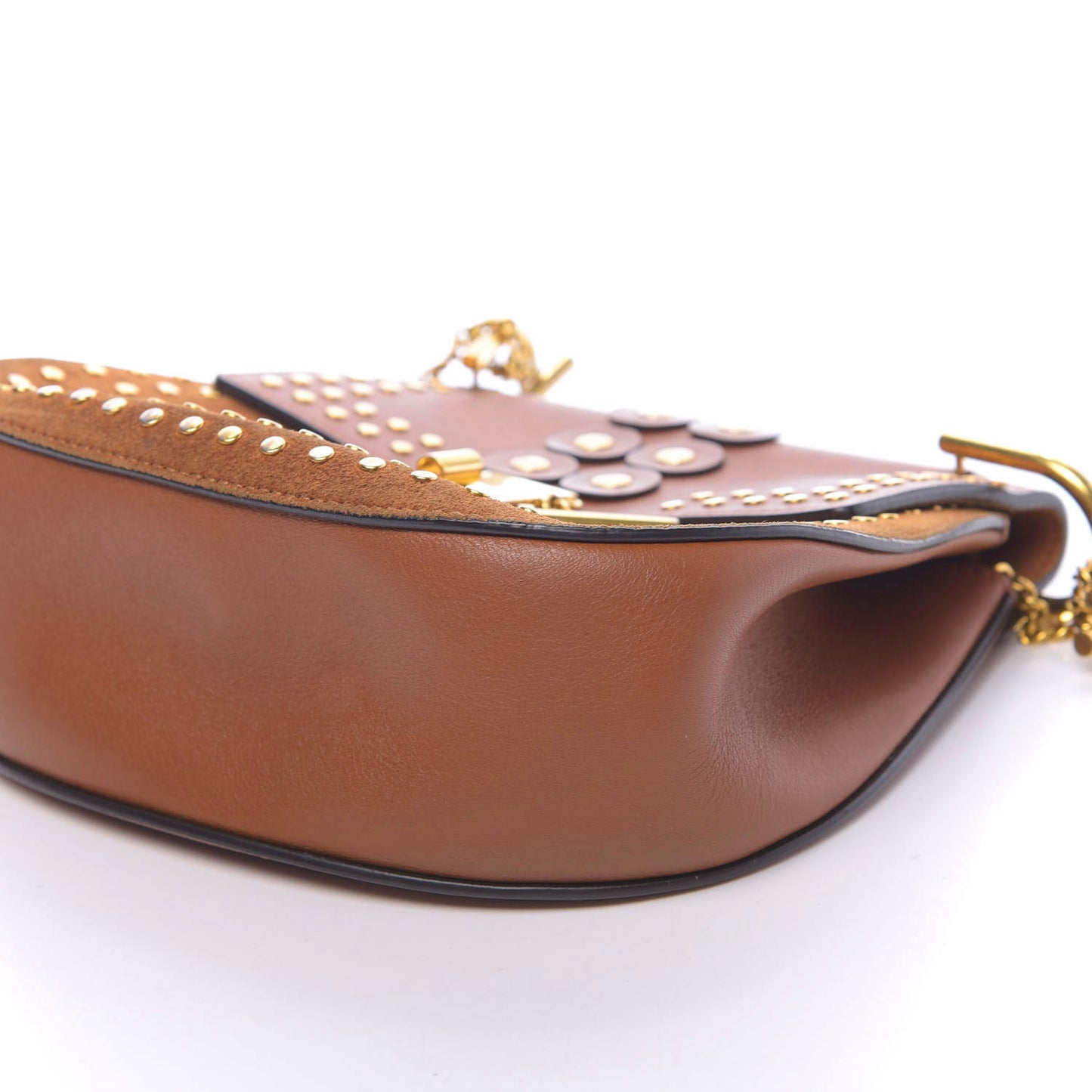 Suede Smooth Calfskin Studded Drew Shoulder Bag Caramel