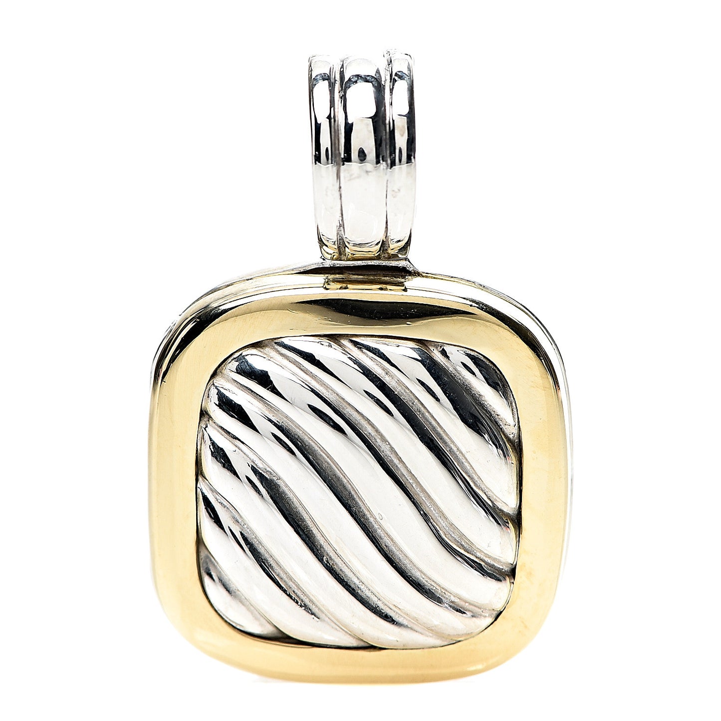 Sterling Silver 18K Yellow Gold 16mm Sculpted Cable Locket Enhancer Pendant