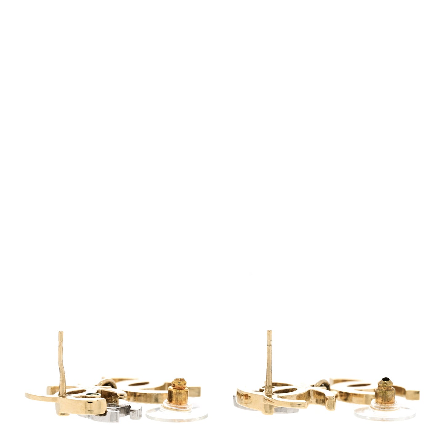 Crystal Pearl Double CC Drop Earrings Gold Silver