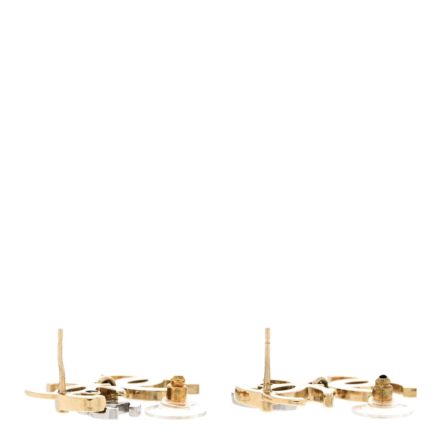 Chanel Crystal Pearl Double CC Drop Earrings Gold Silver 3 of 4