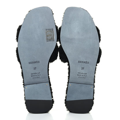 Hermes Woolskin Oran Sandals 37 Black 4 of 4