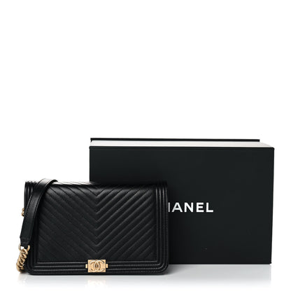 Chanel Calfskin Chevron Boy Wallet On Chain WOC Black 10 of 10