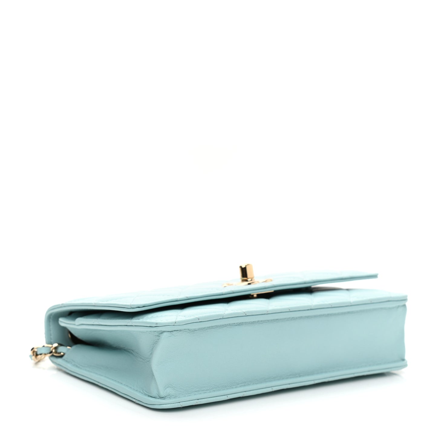 Lambskin Quilted Trendy CC Wallet On Chain WOC Light Blue