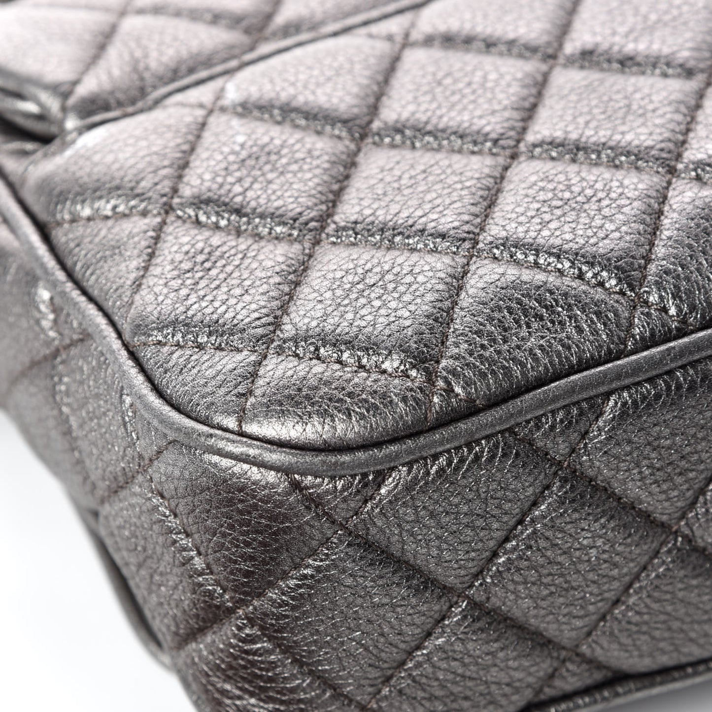 Metallic Calfskin Quilted Small Casual Rock Flap Silver
