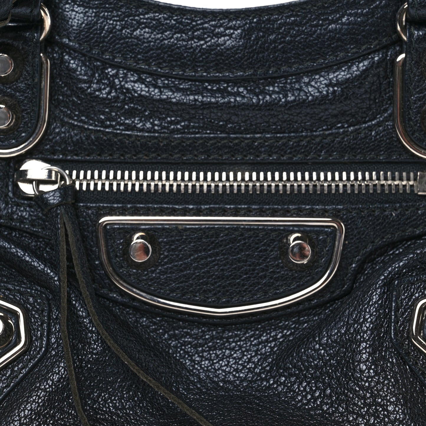 Chevre Silver Metallic Edge Hardware Mini City Black