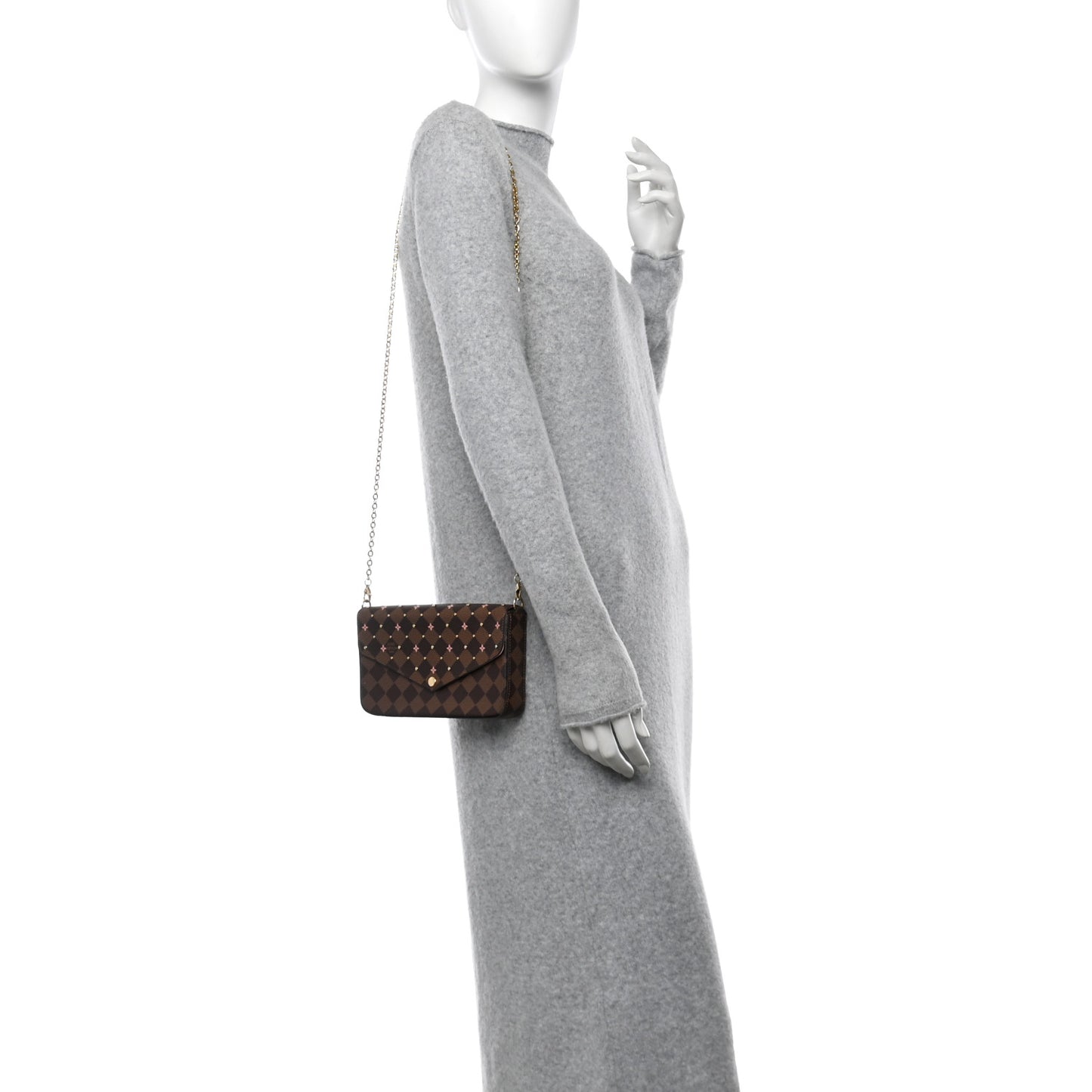 Damier Ebene Studded Pochette Felicie Chain Wallet