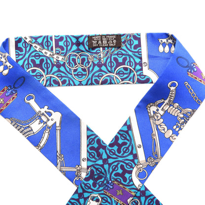 Hermes Silk Mors Et Gourmettes Remix Twilly Bleu Roy Turquoise Prune 2 of 3