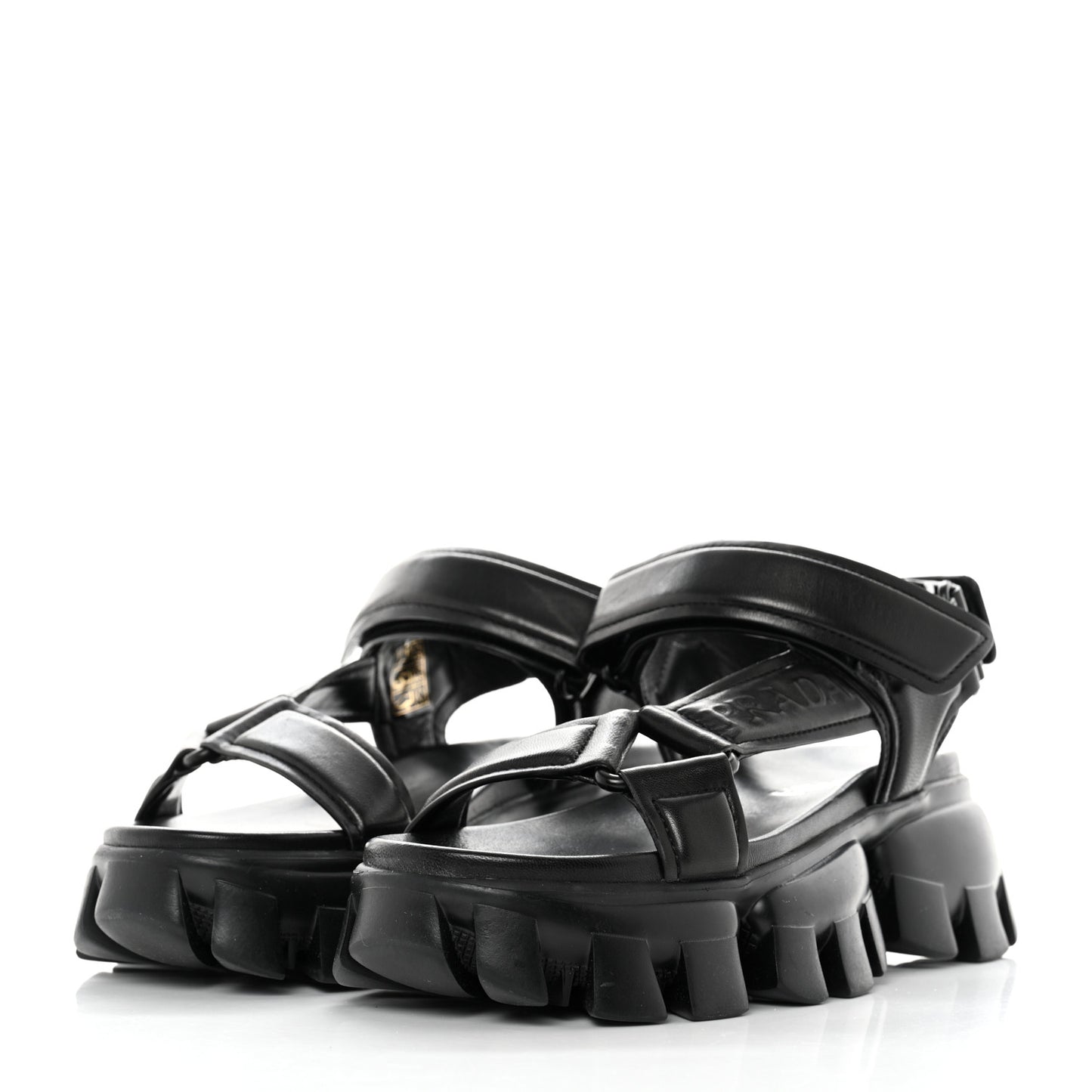 Nappa Logo Embossed Thunder Sole 50mm Sport Sandals 36 Black