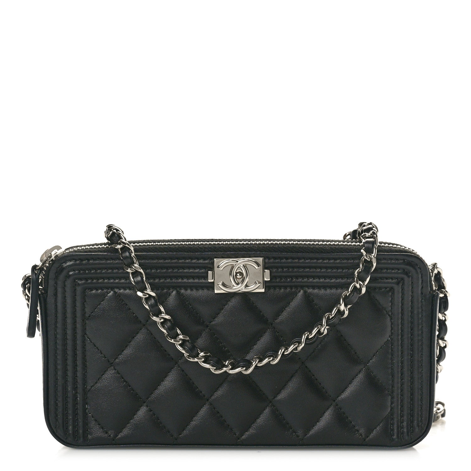 Chanel Lambskin Quilted Small Boy Clutch With Chain Black 1 of 10