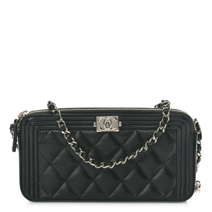 Chanel Lambskin Quilted Small Boy Clutch With Chain Black 1 of 10