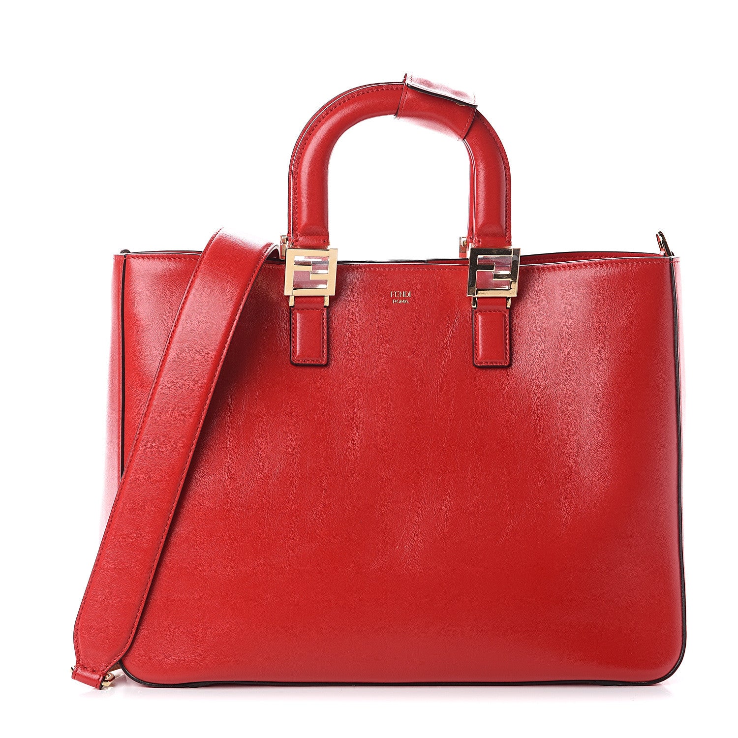 Fendi Vitello Glacier Medium FF Tote Rosso Cardinale 1 of 8