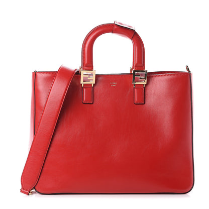 Fendi Vitello Glacier Medium FF Tote Rosso Cardinale 1 of 8