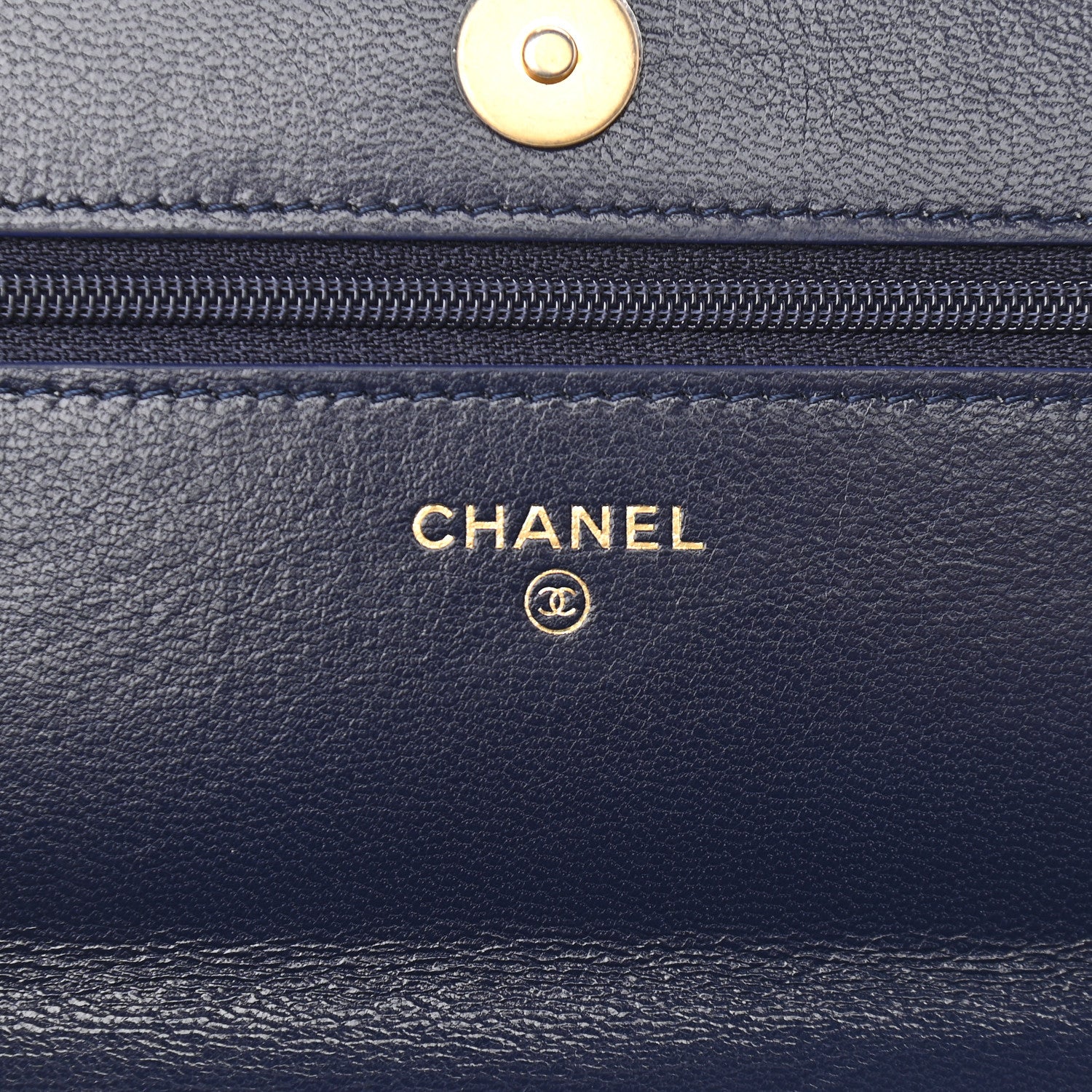 Chanel Shiny Goatskin Quilted Chanel 19 Wallet On Chain WOC Dark Blue 6 of 10