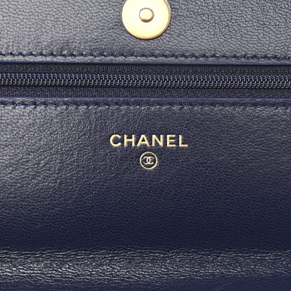 Chanel Shiny Goatskin Quilted Chanel 19 Wallet On Chain WOC Dark Blue 6 of 10