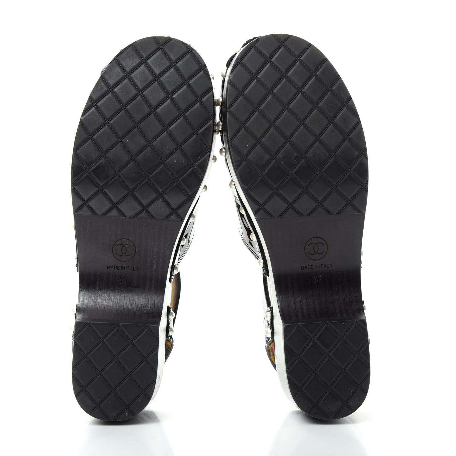 Chanel Patent Calfskin Pearl Ankle Strap Clogs 37 Black 6 of 10