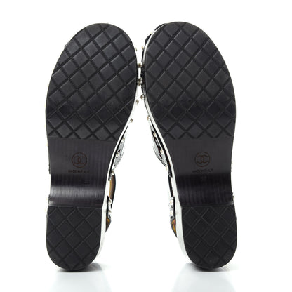 Chanel Patent Calfskin Pearl Ankle Strap Clogs 37 Black 6 of 10