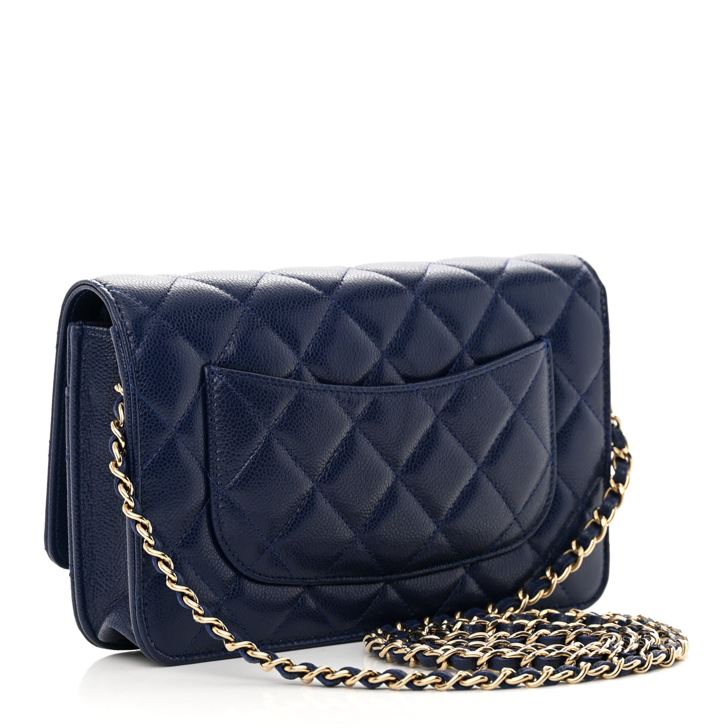 Caviar Quilted Wallet on Chain WOC Navy Blue