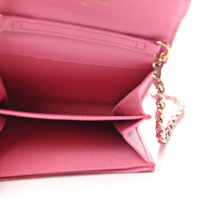 Chanel Caviar Quilted Flap Card Holder On Chain Pink 5 of 9