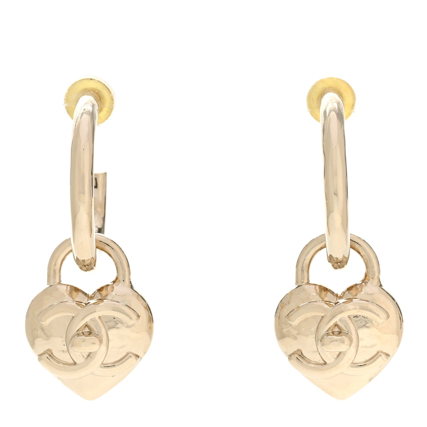 Metal CC Heart Turnlock Drop Earrings Gold