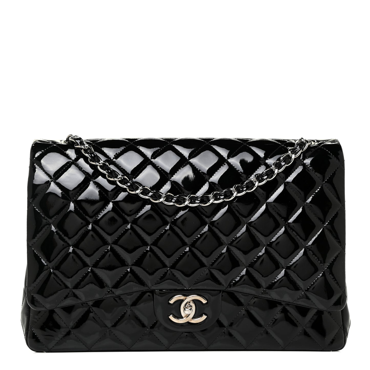 Patent Quilted Maxi Double Flap Black