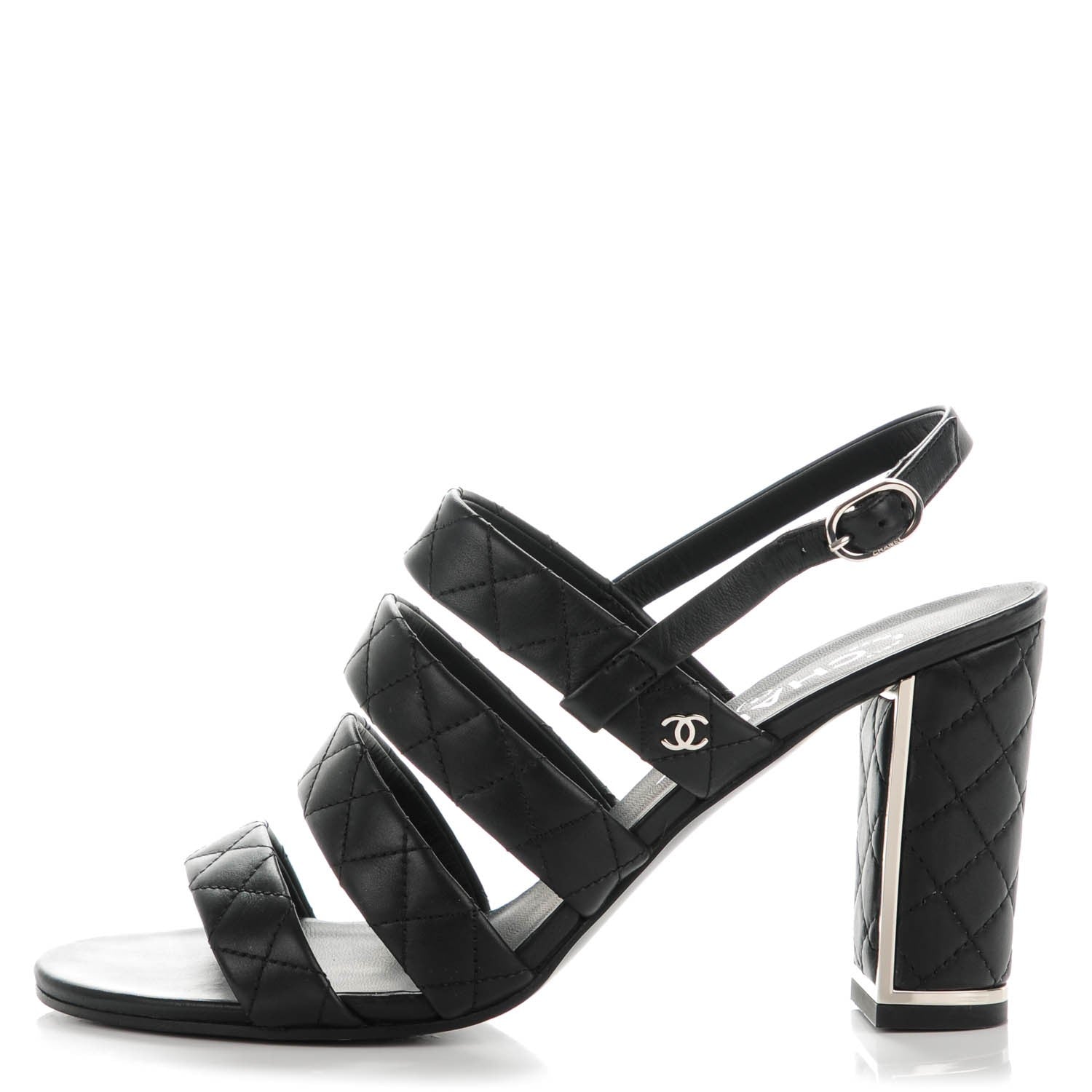 Chanel Calfskin Quilted Sandals 40 Black 1 of 9