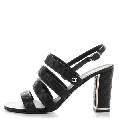 Chanel Calfskin Quilted Sandals 40 Black 1 of 9