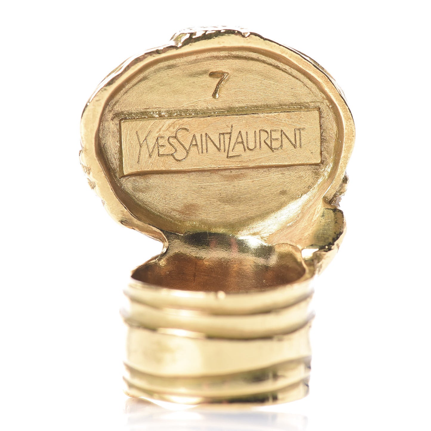 Glass Cabochon Arty Ovale Ring 7 Gold Lapis