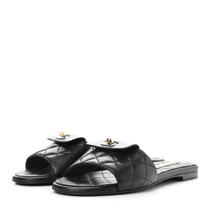 Chanel Lambskin Quilted CC Turnlock Sandals 36 Black 3 of 8