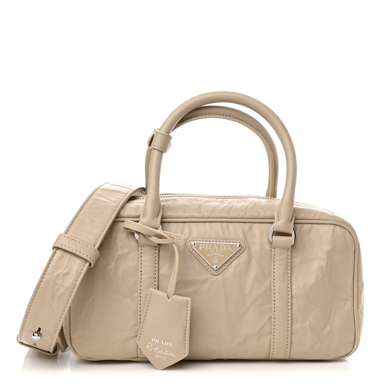 Prada Nappa Antique Small Re-Edition 2001 Two Handle Crossbody Bag Deserto 1 of 11