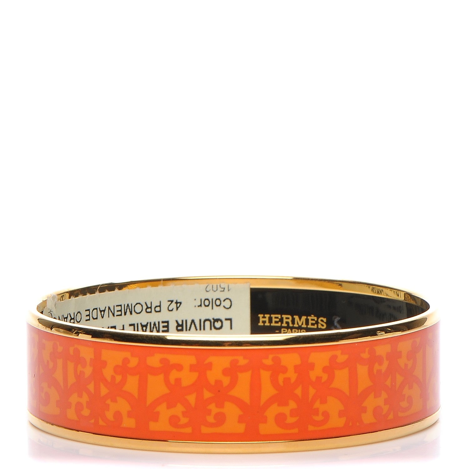 Hermes Enamel Printed Wide Balcons du Guadalquivir Bracelet 65 Promenade Orange 1 of 5