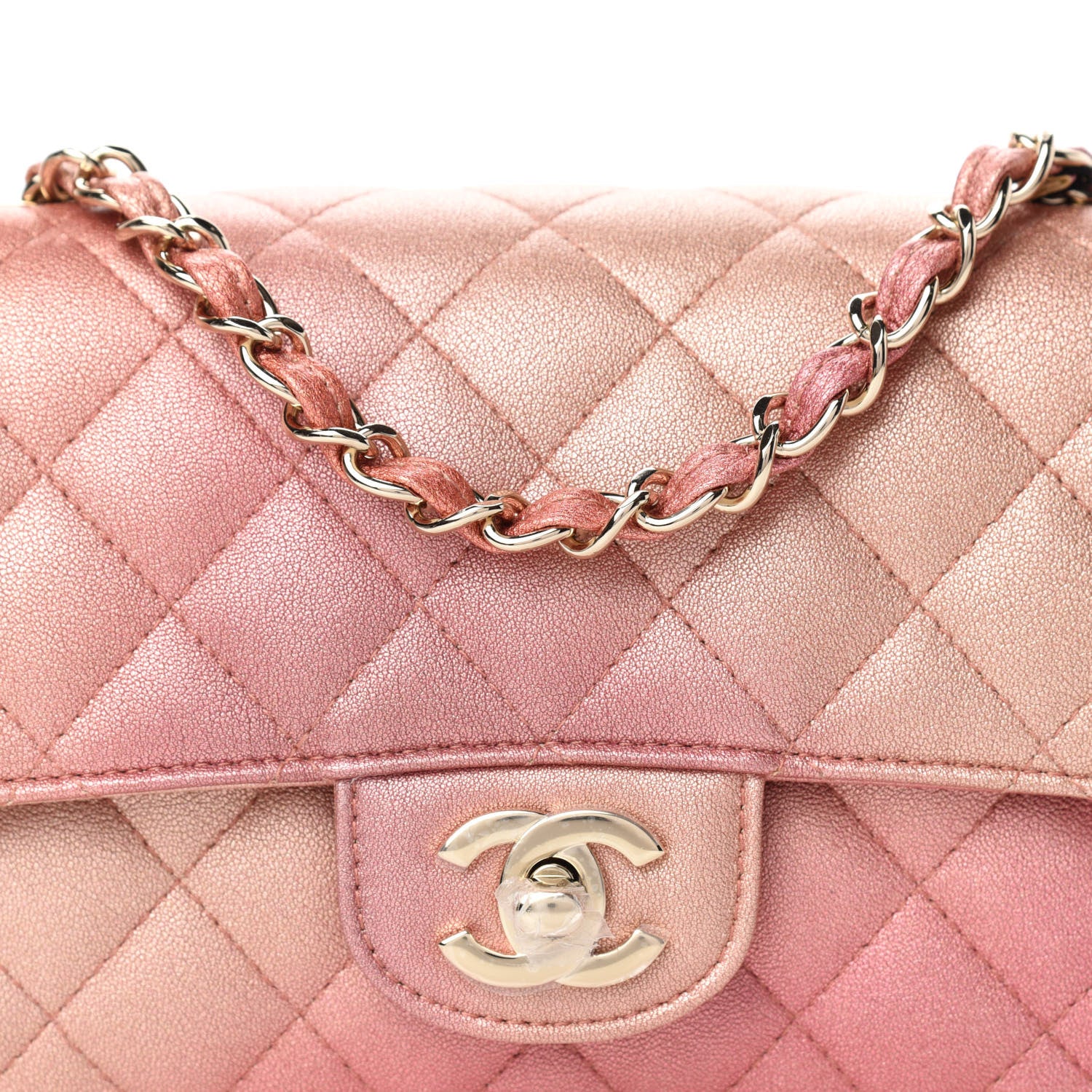 Chanel Metallic Lambskin Quilted Ombre Mini Rectangular Flap Pink 10 of 10