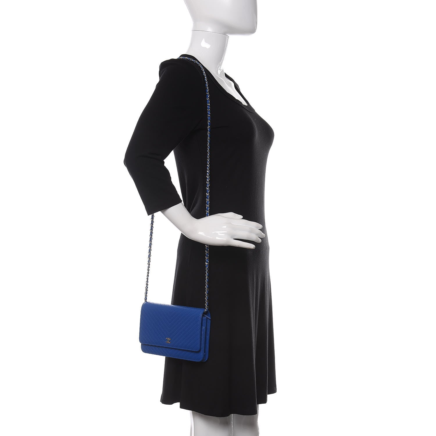 Chanel Caviar Chevron Quilted Wallet On Chain WOC Bright Blue 2 of 12