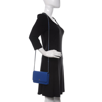 Chanel Caviar Chevron Quilted Wallet On Chain WOC Bright Blue 2 of 12