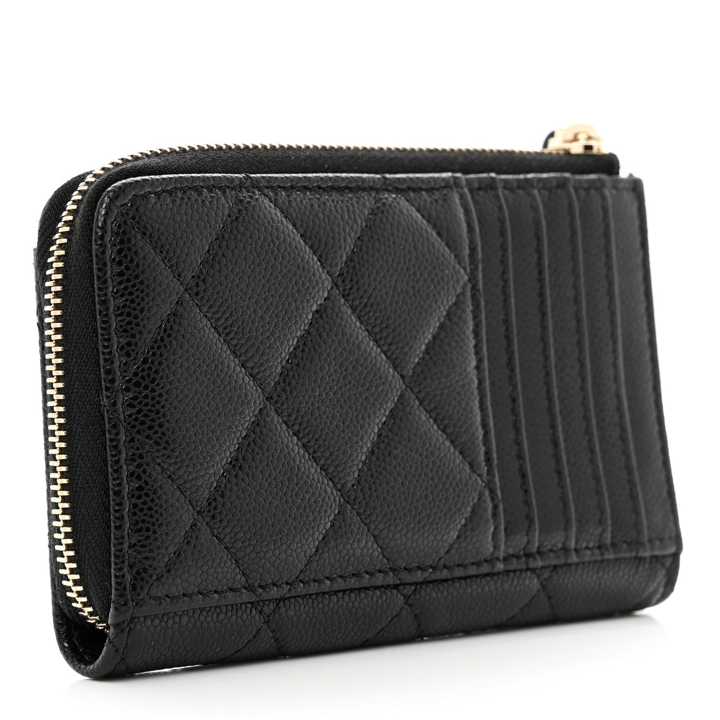 Caviar Quilted CC Zip Around Card Holder Black