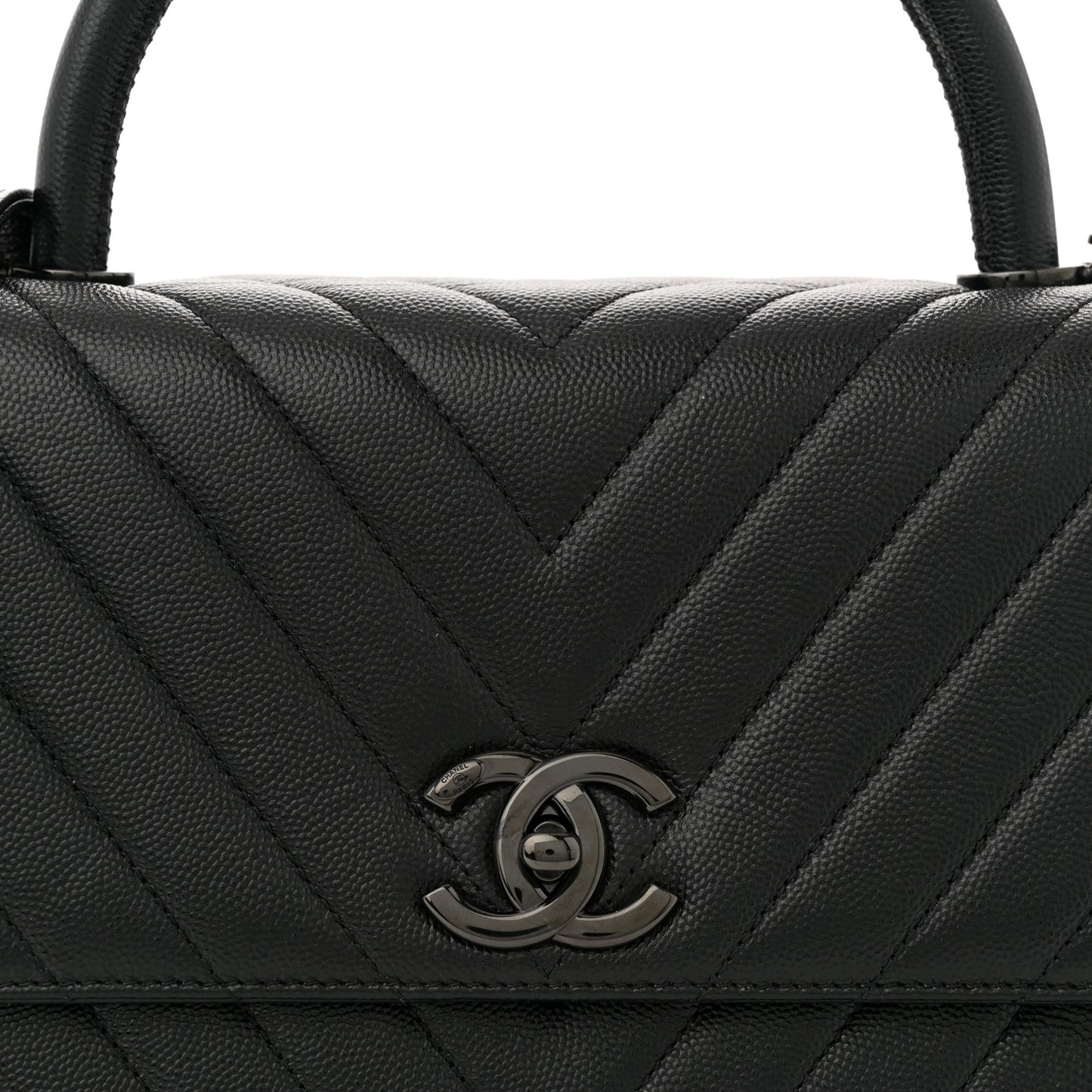 Caviar Chevron Quilted Small Coco Handle Flap So Black