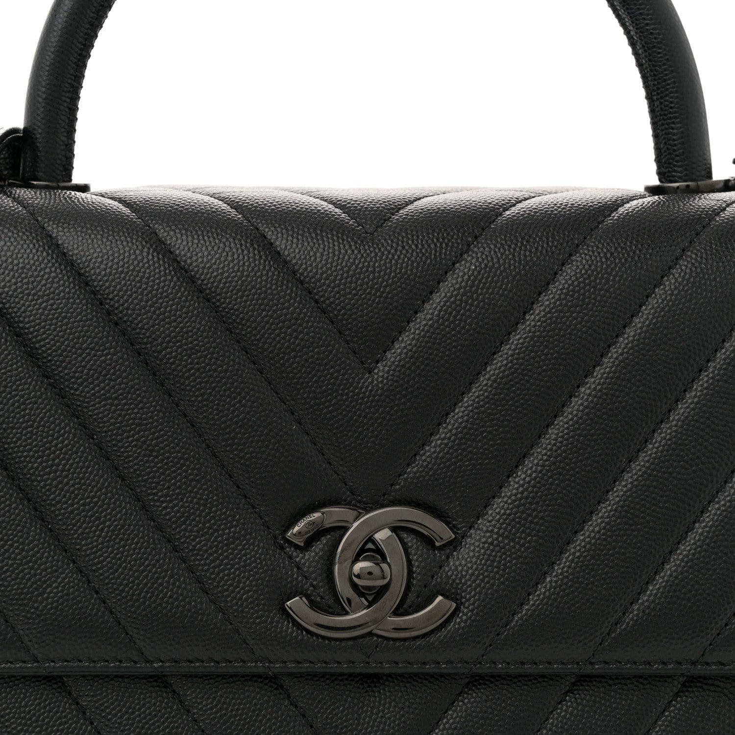 Chanel Caviar Chevron Quilted Small Coco Handle Flap So Black 8 of 11