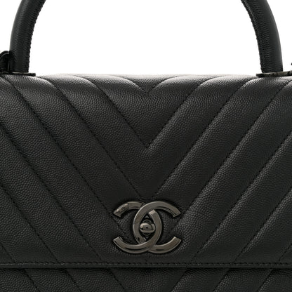Chanel Caviar Chevron Quilted Small Coco Handle Flap So Black 8 of 11