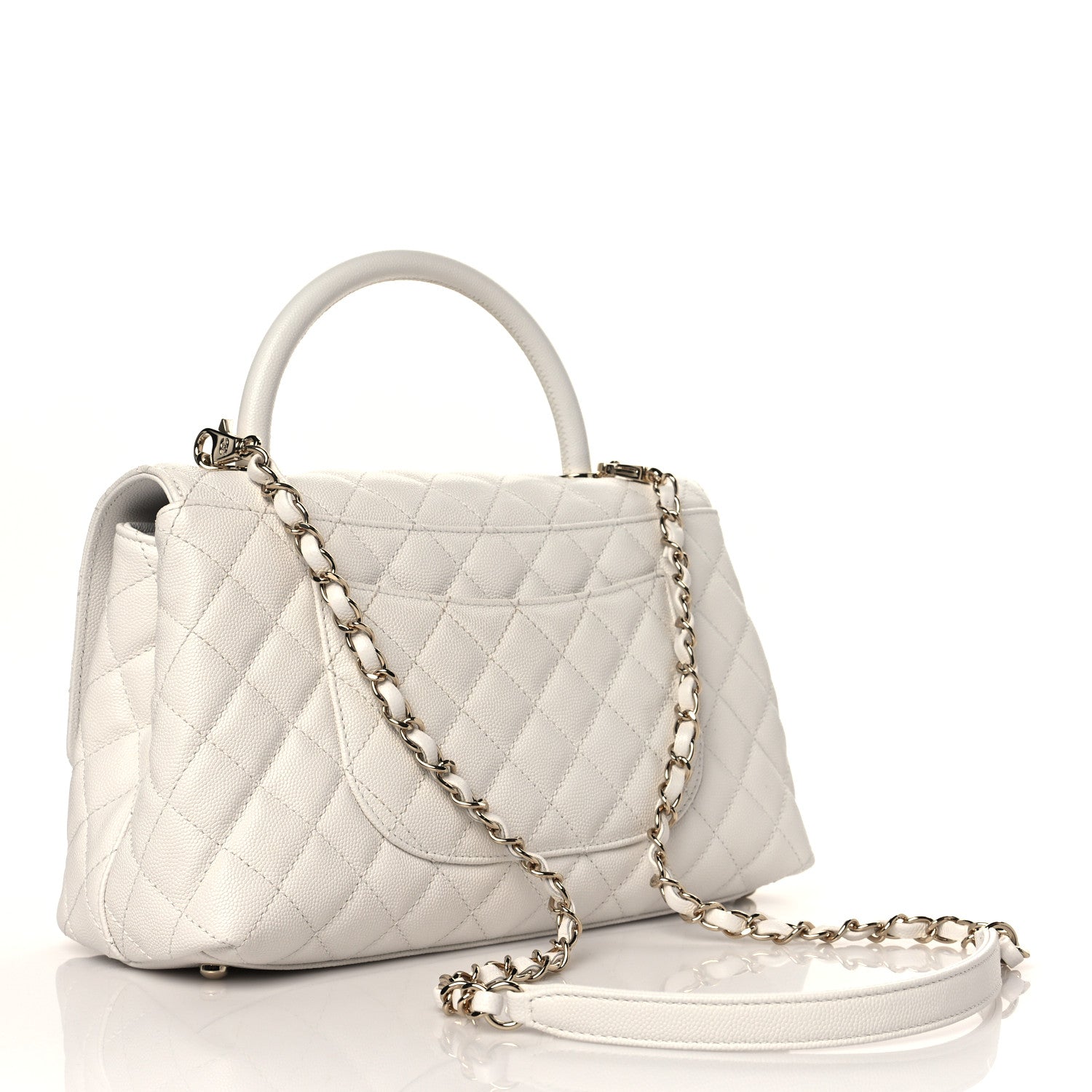 Chanel Caviar Quilted Small Coco Handle Flap White 3 of 11