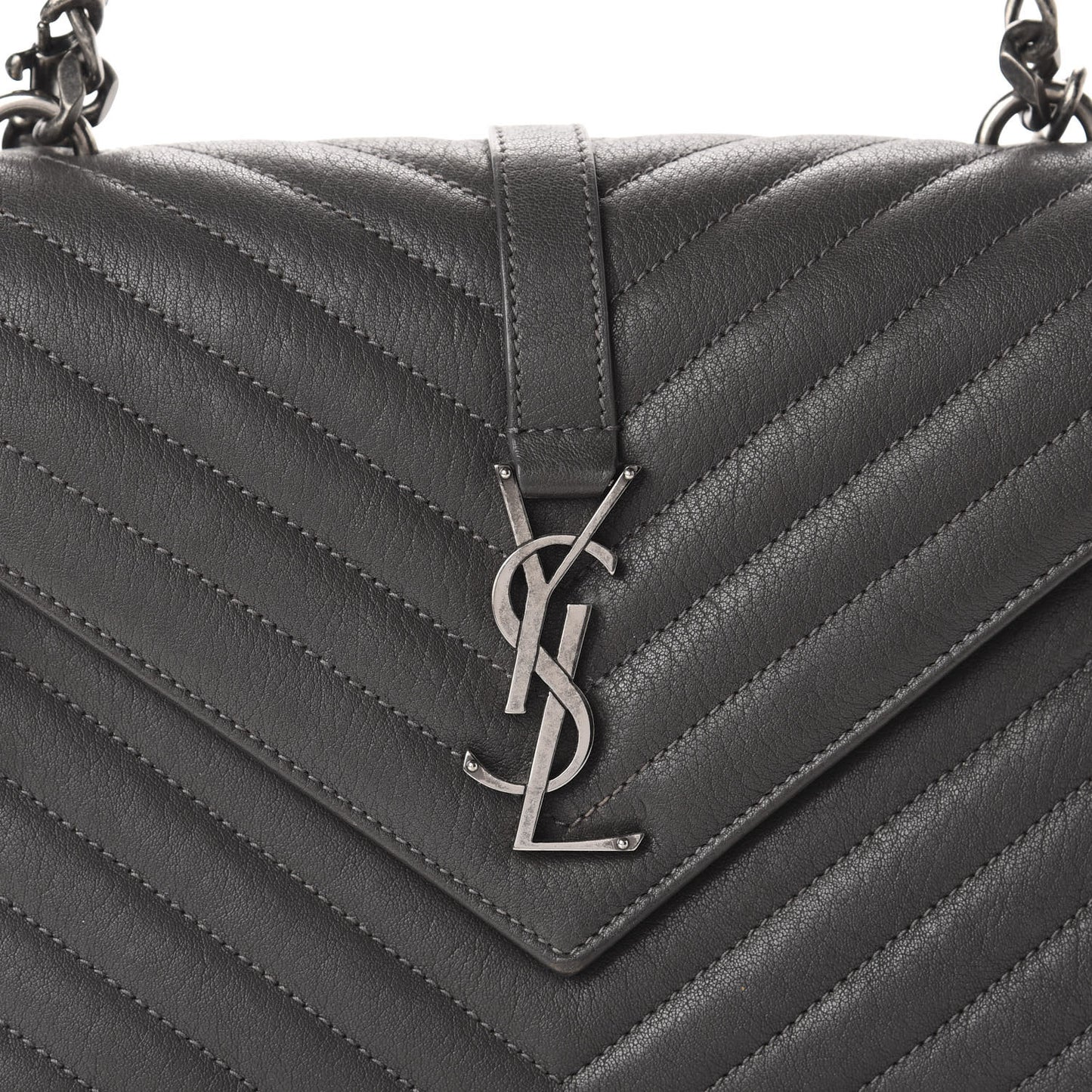Sheepskin Matelasse Chevron Monogram Medium College Bag Asphalt
