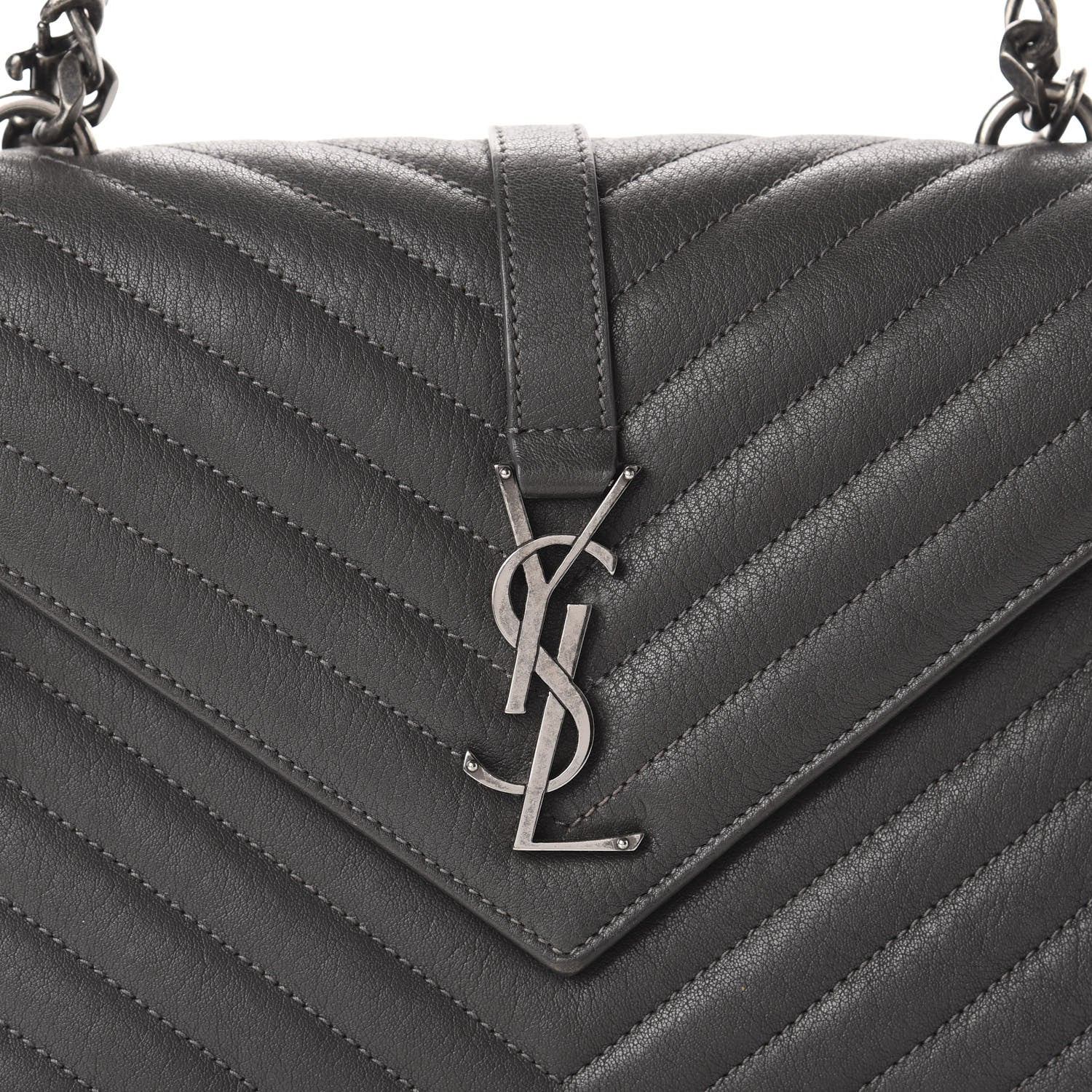 Saint Laurent Sheepskin Matelasse Chevron Monogram Medium College Bag Asphalt 13 of 14