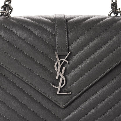 Saint Laurent Sheepskin Matelasse Chevron Monogram Medium College Bag Asphalt 13 of 14