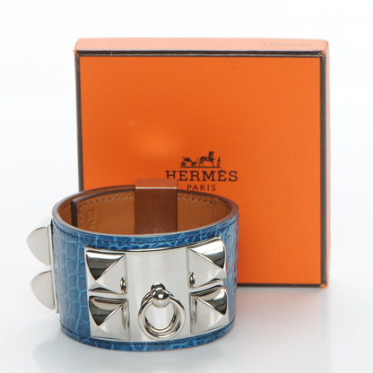 Hermes Shiny Alligator Collier De Chien CDC Bracelet Blue Jean 5 of 9