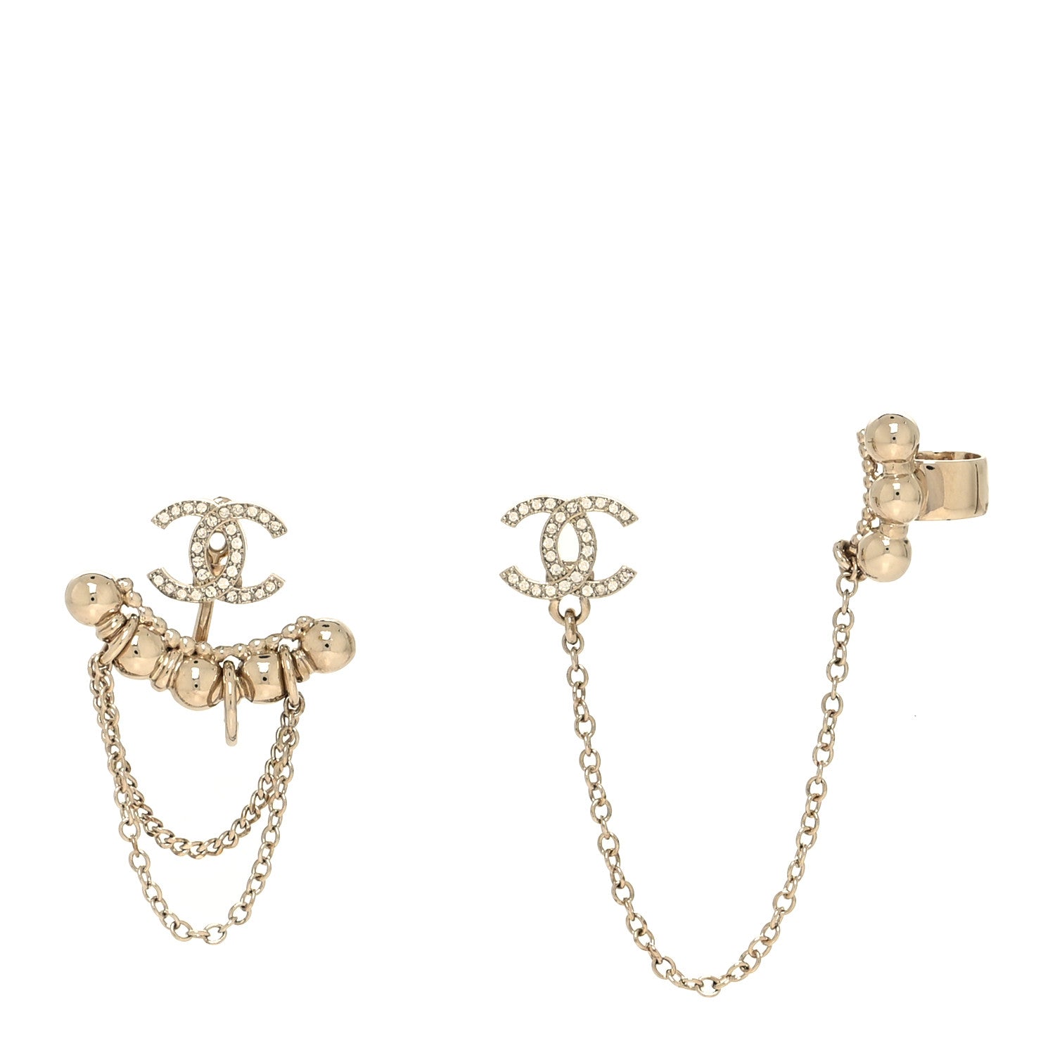 Chanel Metal Crystal CC Chain Cuff Earrings Gold 1 of 4
