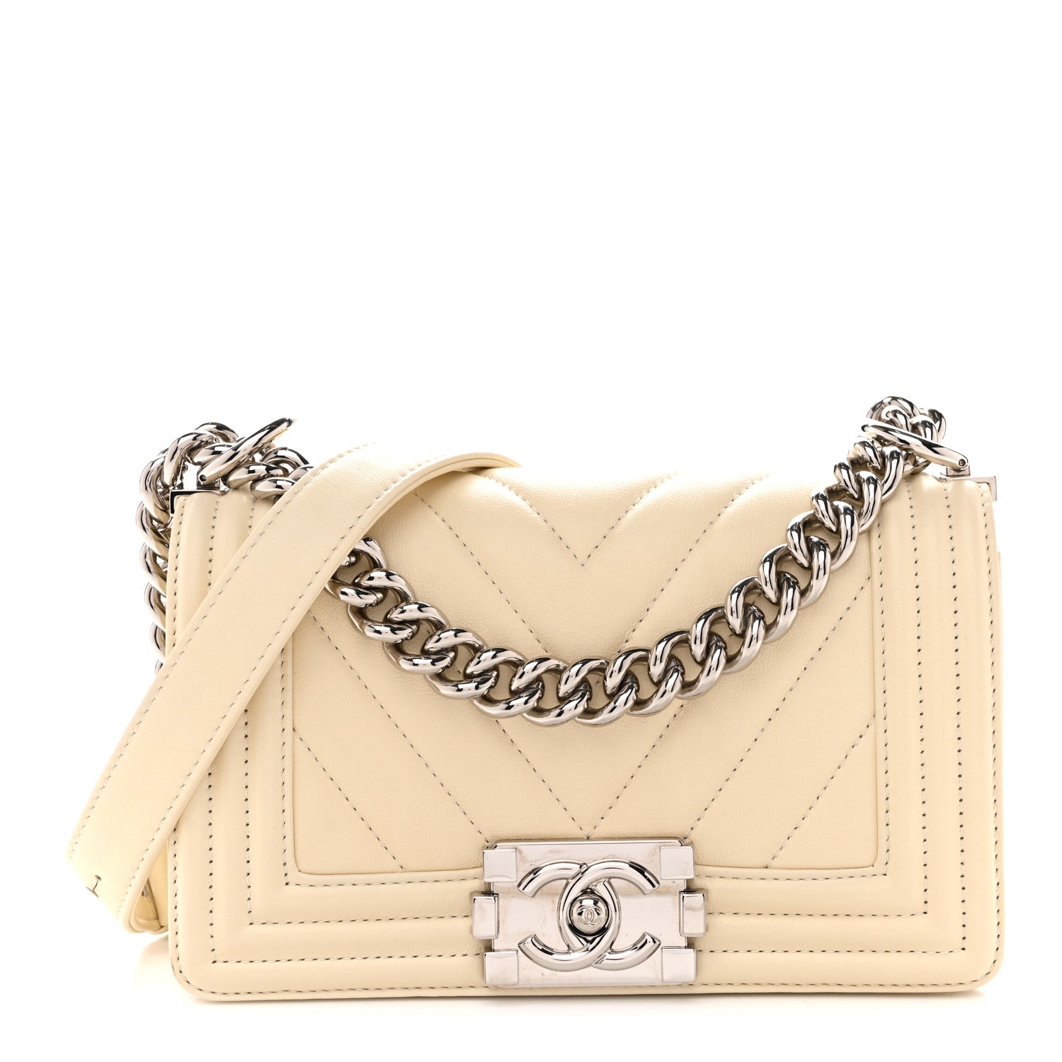 Chanel Calfskin Chevron Quilted Small Boy Flap Light Beige 1 of 10