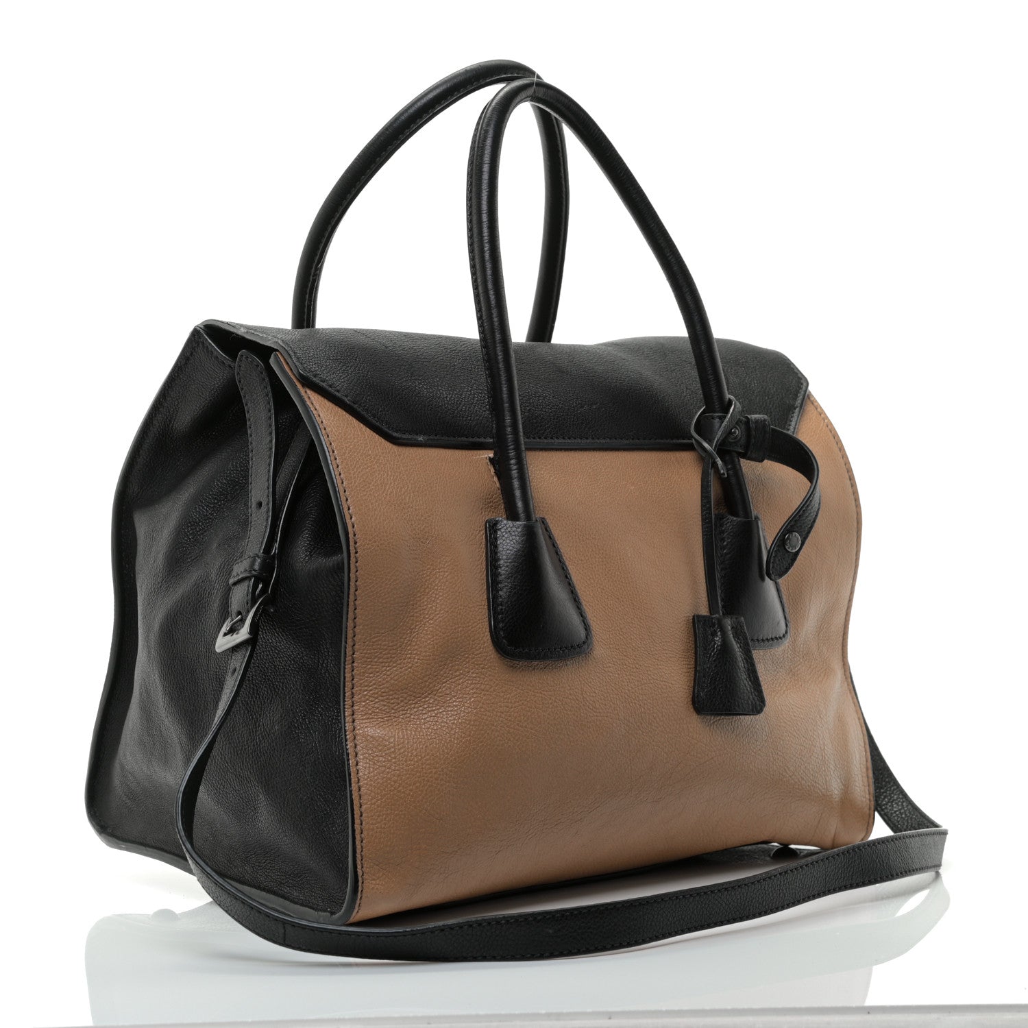 Prada Glace Calf Large Twin Pocket Tote Naturale Black 3 of 12