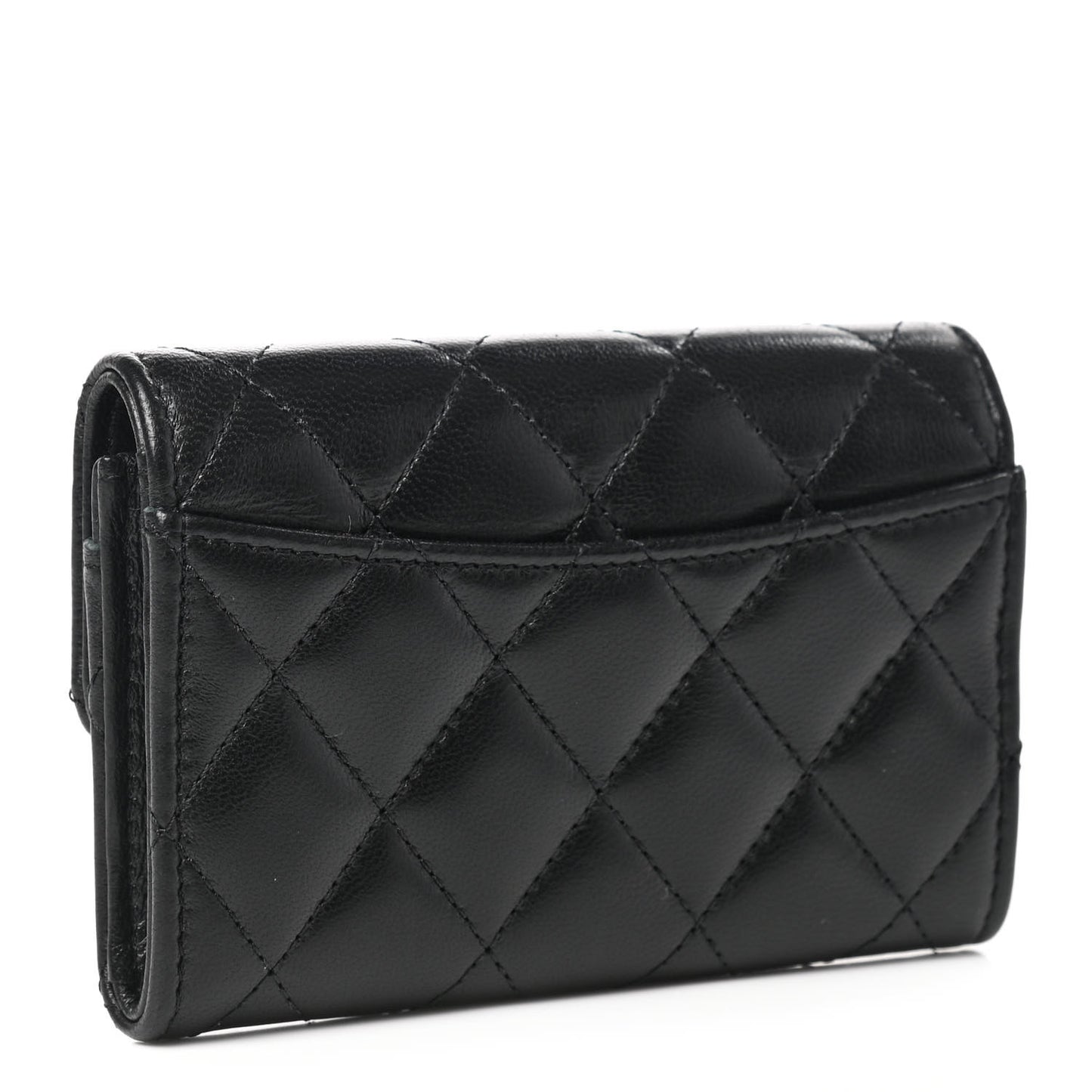 Lambskin Quilted Flap Card Holder Wallet Black