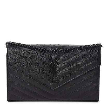 Saint Laurent Grain De Poudre Matelasse Chevron Monogram Chain Wallet Black 1 of 9