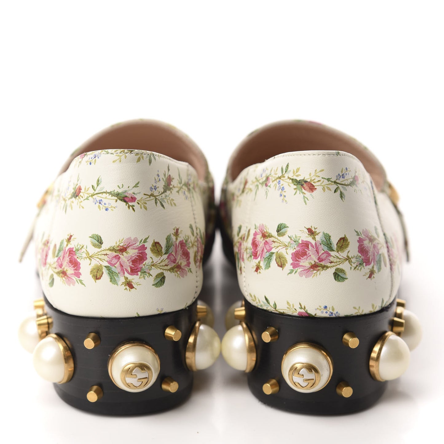 Calfskin Web Pearl Floral Embellished Peyton Loafer 38 White Multicolor