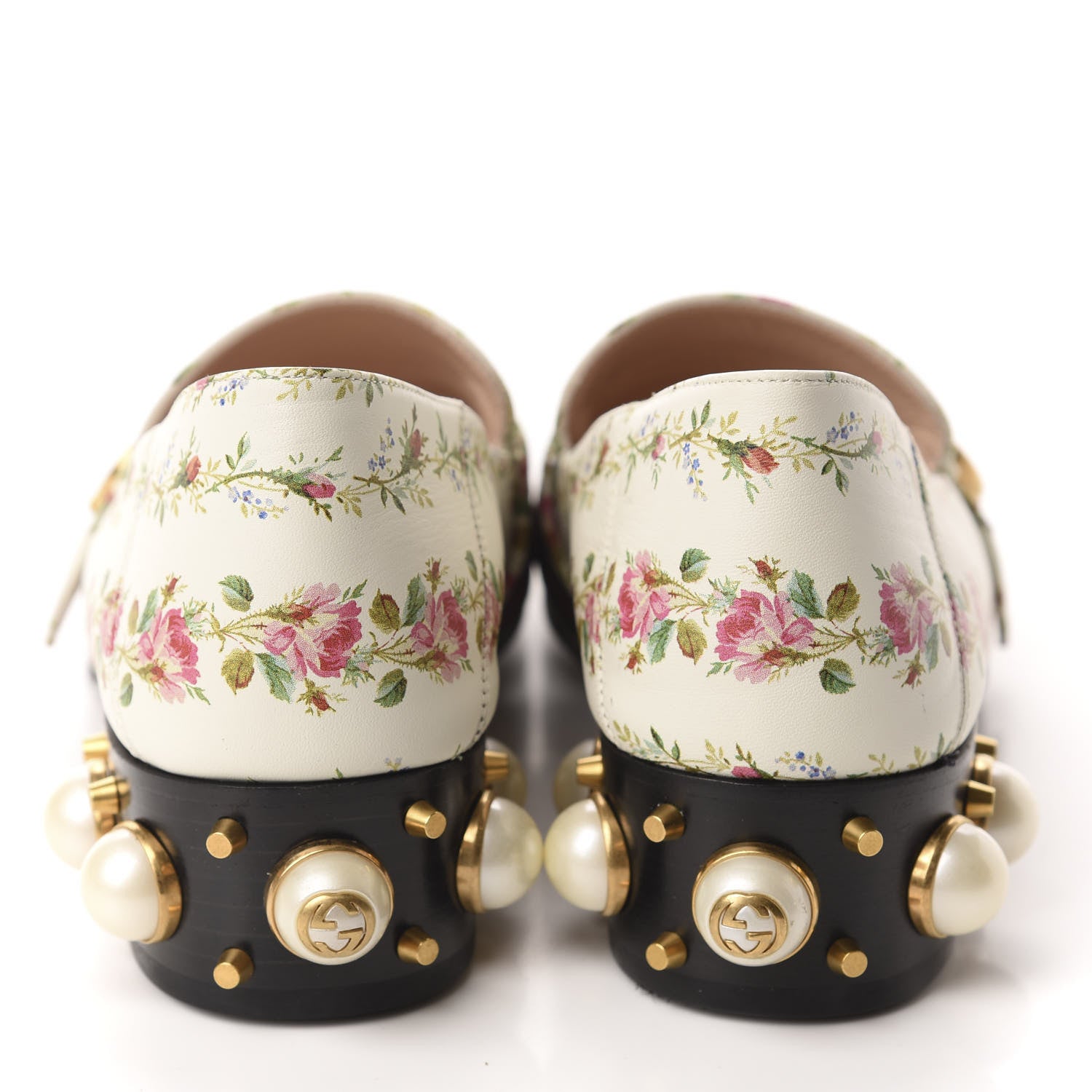 Gucci Calfskin Web Pearl Floral Embellished Peyton Loafer 38 White Multicolor 5 of 10